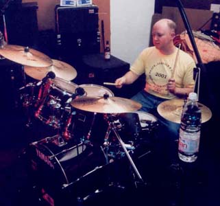 Eddiebaby warming up for the drum tracking - 3/16/02
